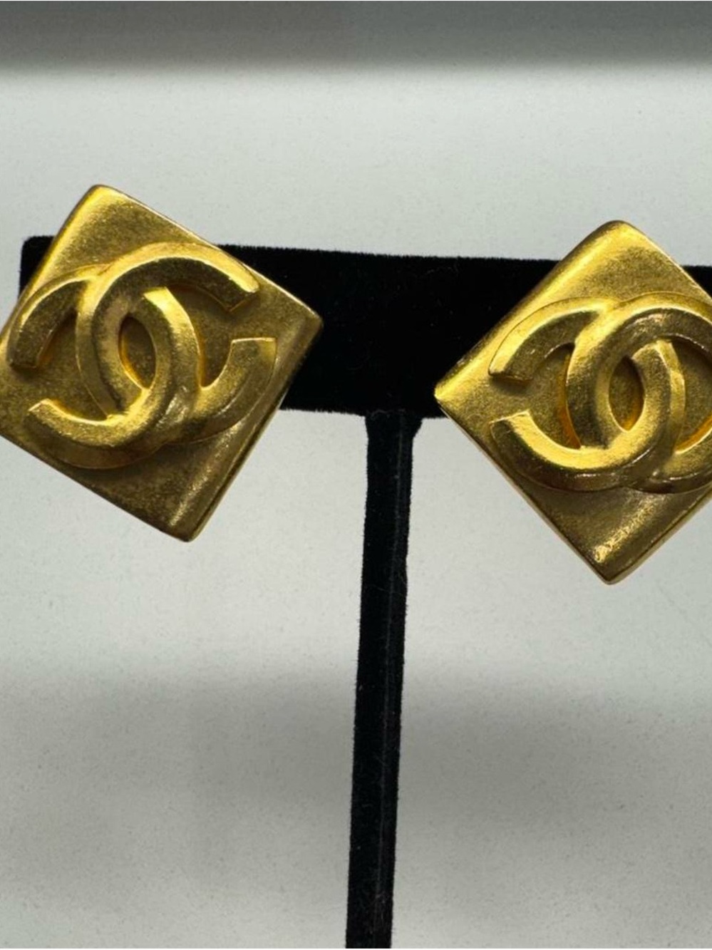 CHANEL Gold CC Square Clip Earrings
